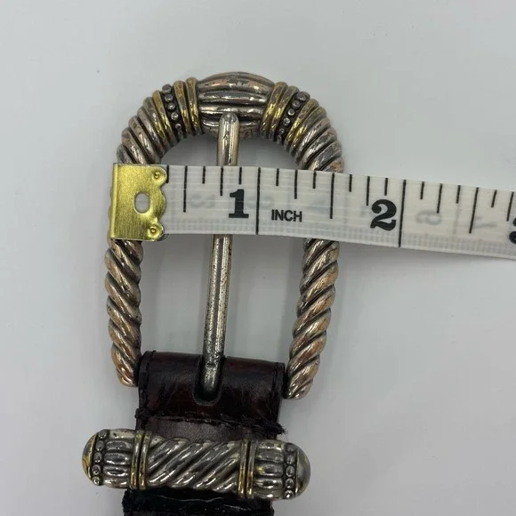 Fossil 90s Western Belt Brown Croc Leather Embossed  2-Tone Buckle Size Small - Picture 10 of 14